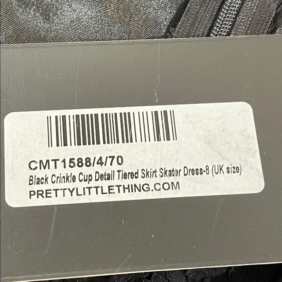 PRETTY LITTLE THING BLACK CRINKLE CUP DETAIL TIERED SKIRT SKATER DRESS SIZE 4 - Picture 11 of 15